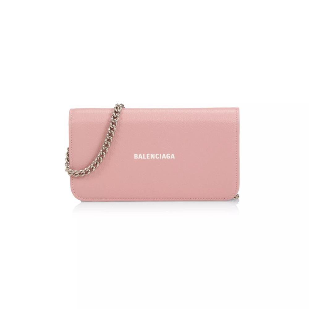 Balenciaga powder pink wallet on chain